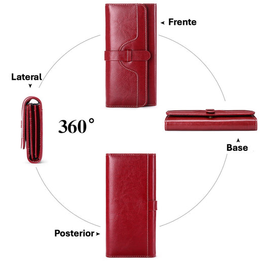 Billetera Cartera Larga Cuero Roja Porta Celular Con Cierre