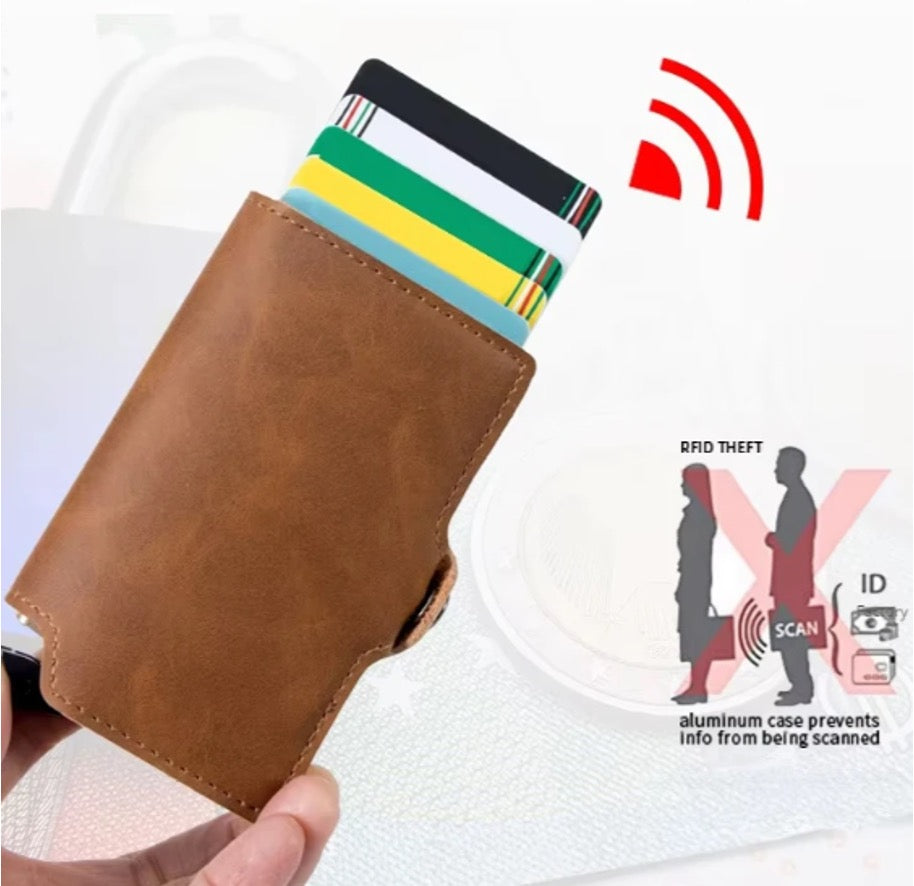 Tarjetero De Cuero PU con Seguridad Antirrobo y Pop Up
