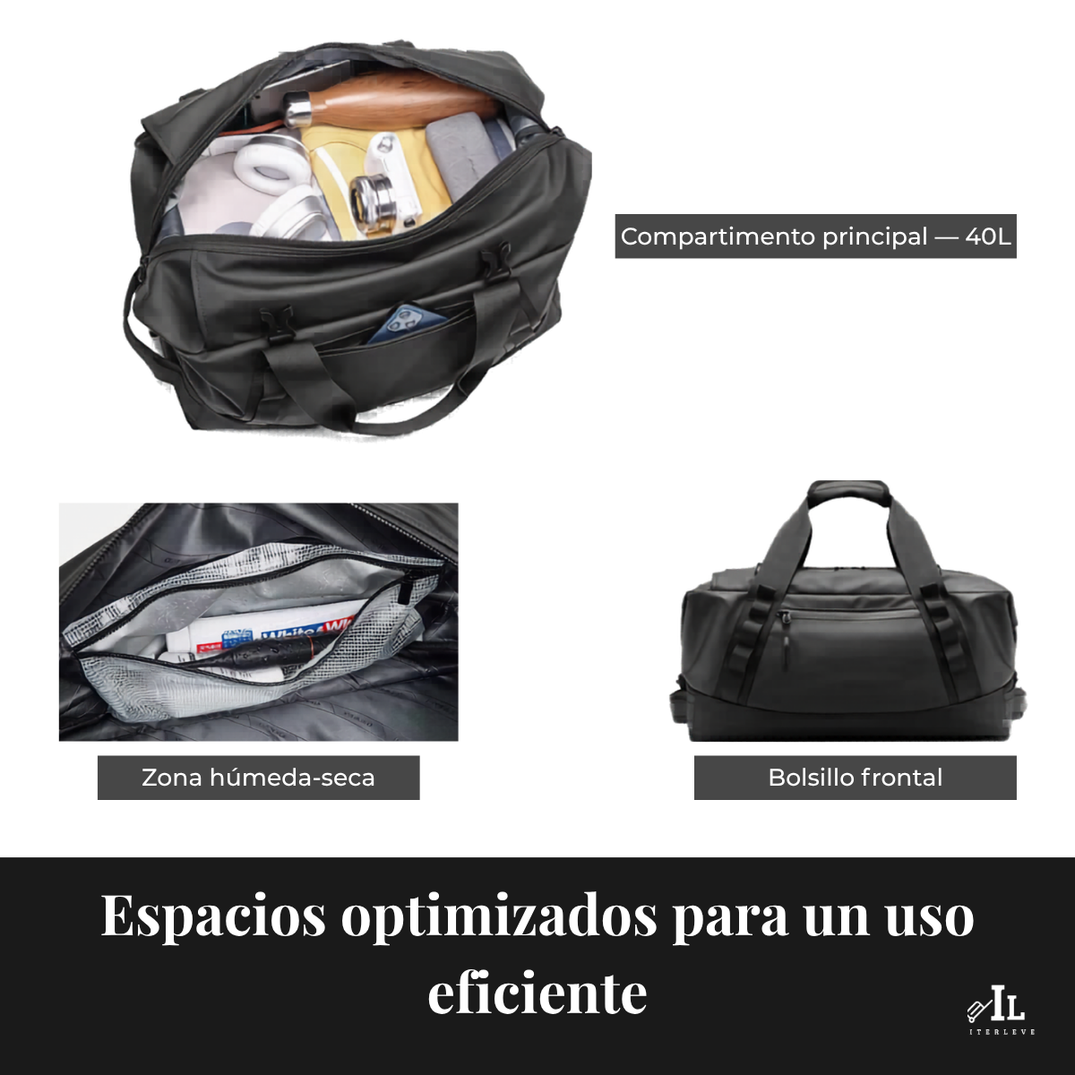 Bolso Deportivo Viaje Capacidad 40l Gym Oficina Impermeable