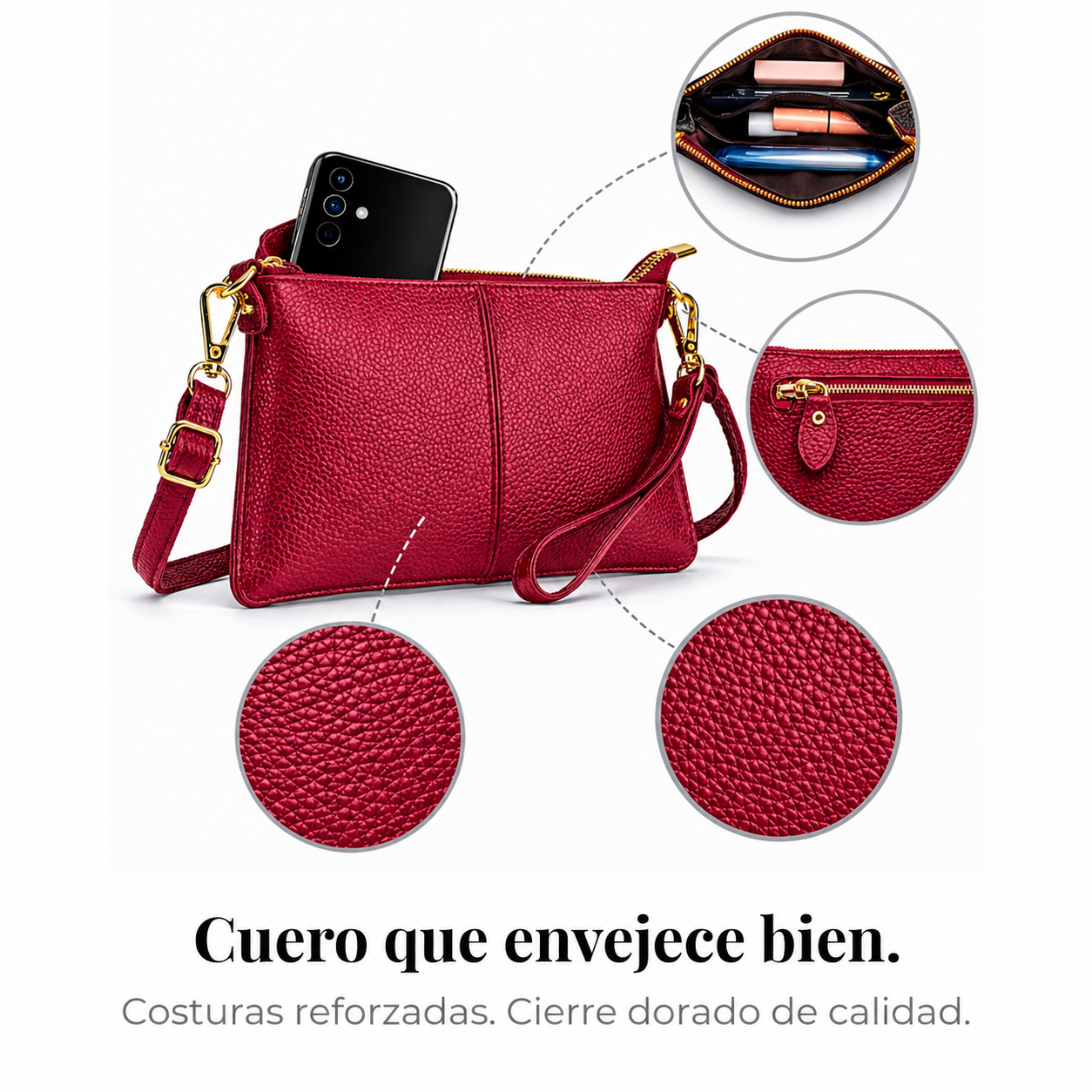 Cartera Bandolera Para Mujer De Cuero Pequeña Rectangular