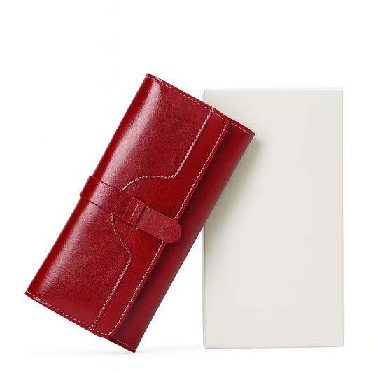 Billetera Cartera Larga Cuero Roja Porta Celular Con Cierre