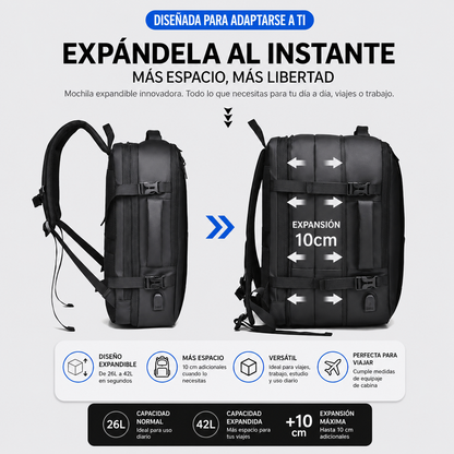 Mochila Viaje en Cabina para Laptop Carry On Expandible USB – Gran Capacidad 26-42L